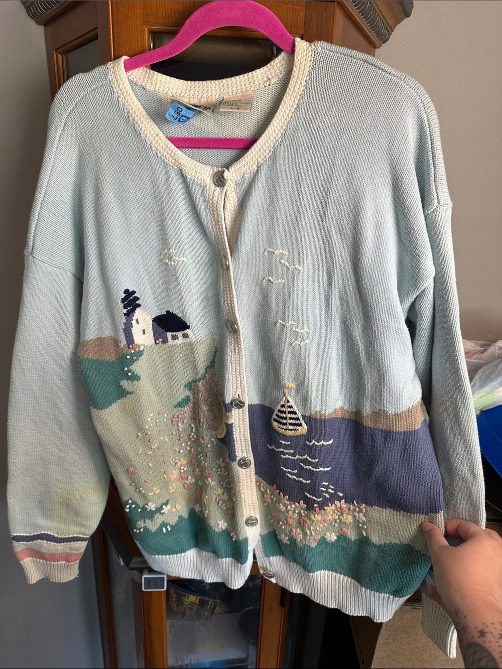 Northern Reflections Light Blue Seaside Embroidered Cardigan
